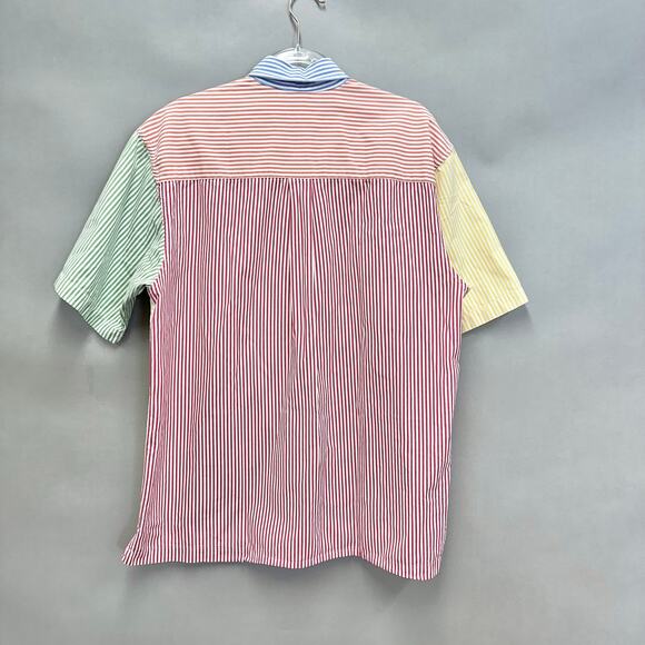 IZOD Colorblock Stripe Shirt Mens Large Patchwork Pastel Short Sleeve Cotton - Picture 10 of 16